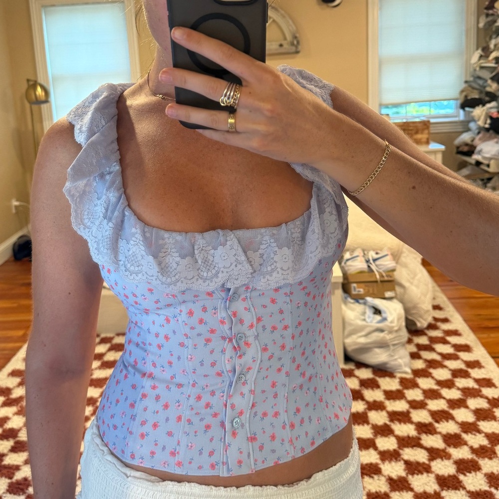 Guizio Floral Ruffle Trim Corset Top